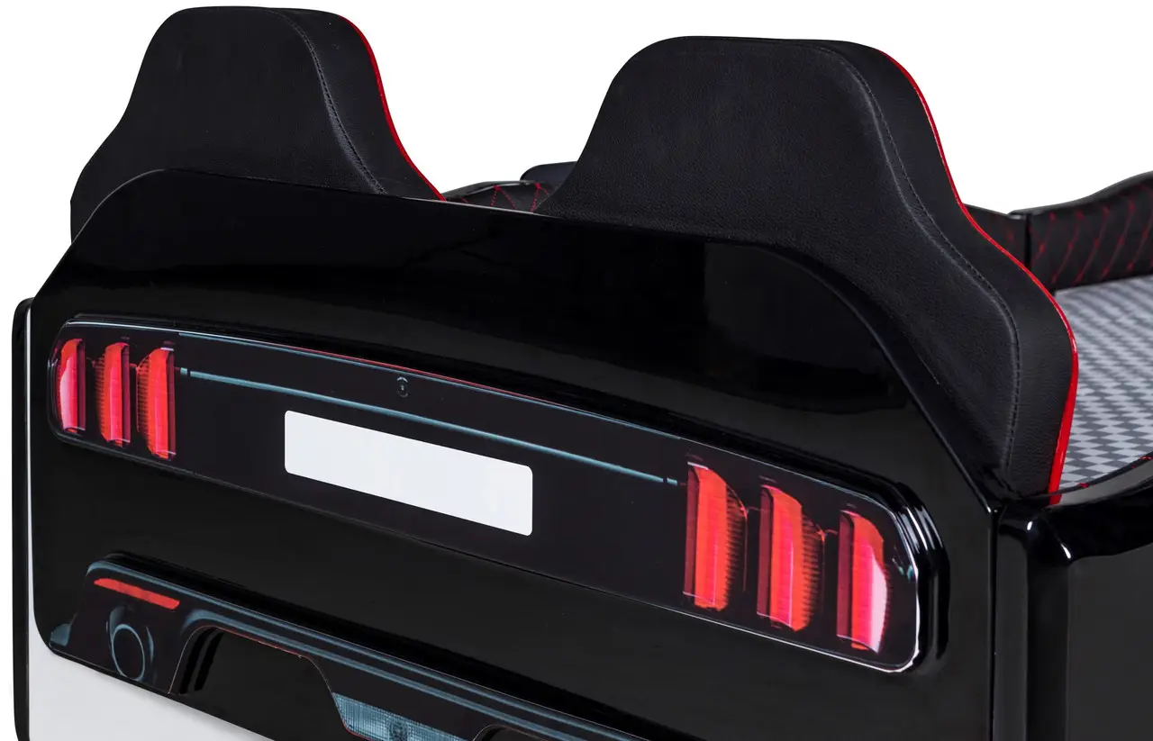 Дитяче ліжко машина Mustang Full Extra Black 190х90 см з підсвічуванням, музикою, шкіряний салон, пультом